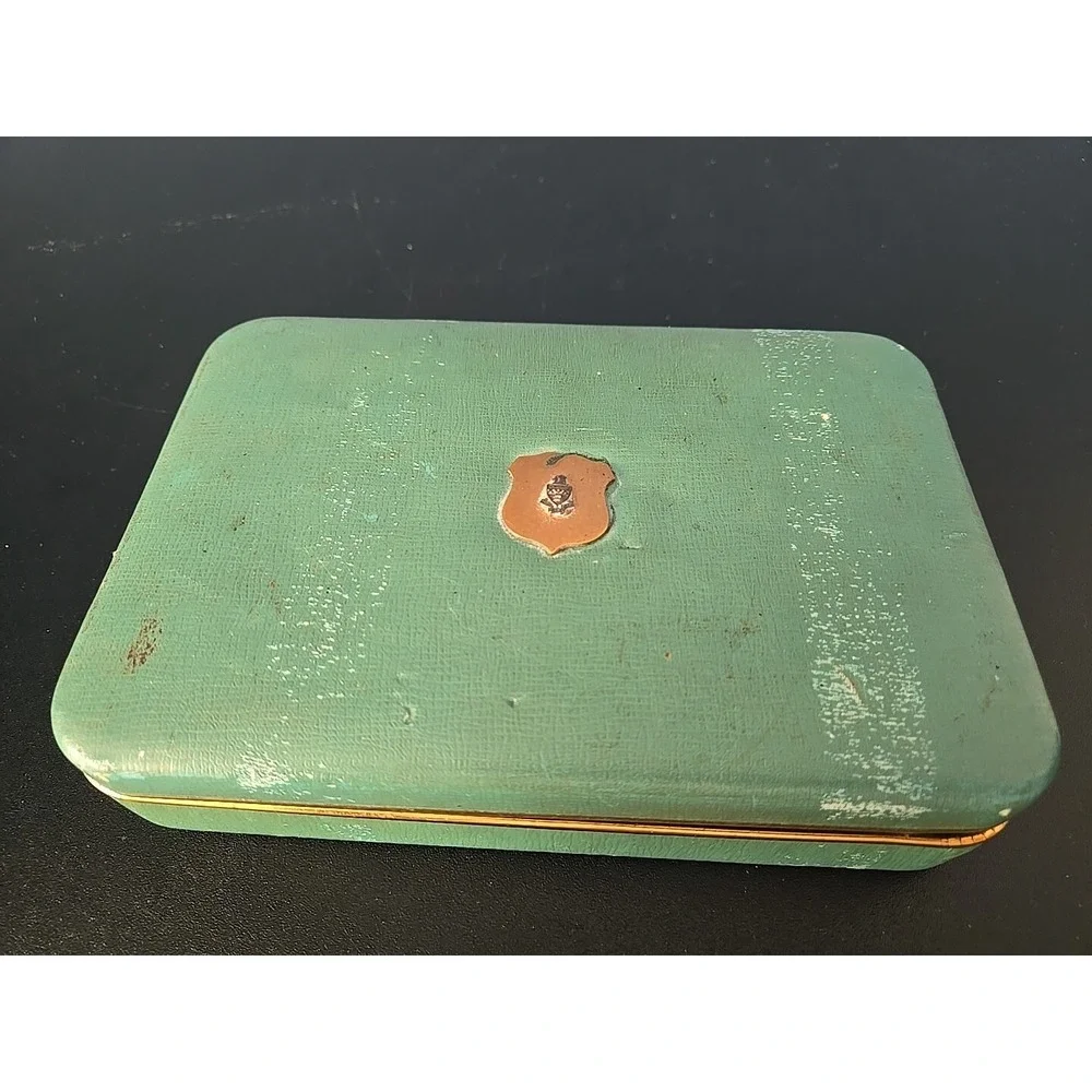 Balfour Antique Jewelry Case Aqua Turquoise W Gold‎ Trim Velvet Lined